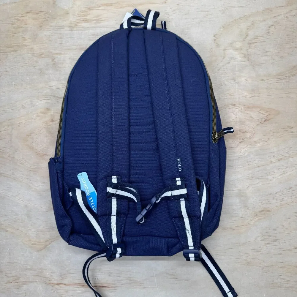 NEW Ralph Lauren Flag Canvas Backpack Newport Navy Blue Laptop Sleeve
